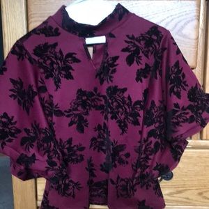 Burgundy and black crushed velvet style top